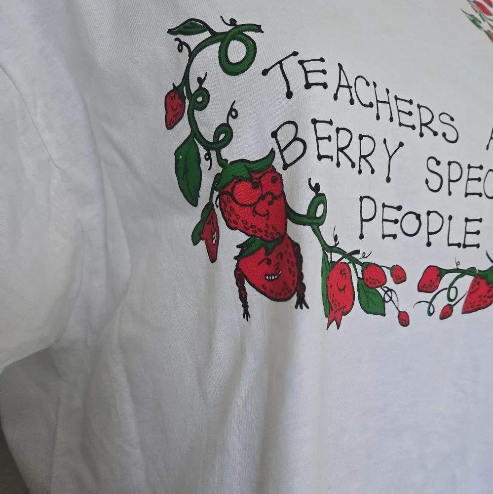 Vintage 90s Teacher Berry Cotton White Red Short Sleeve Shirt Size Large - Picture 9 of 13